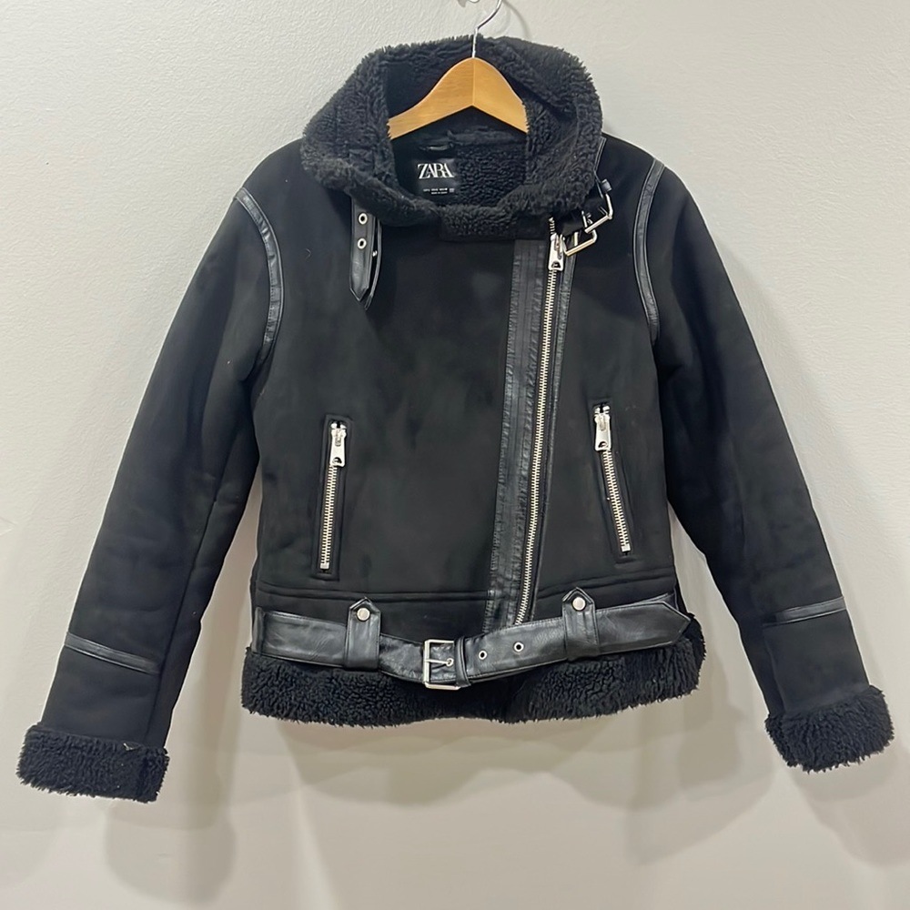 Zara Acne shearling aviator coat L Large